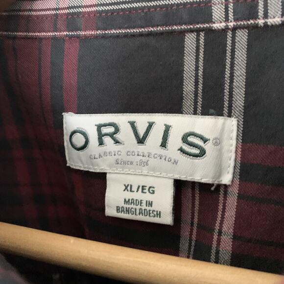 Orvis Shirt Mens XL Black Red Plaid Button Up Long Sleeve 100% Cotton Casual - Picture 3 of 5